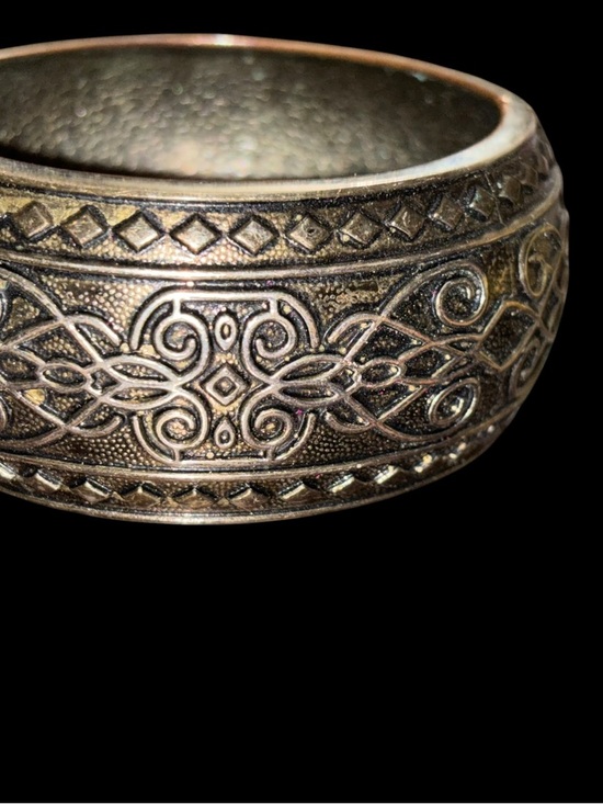 Jewelry - Vintage Engraved Metal like or Silvertone Cuff Bracelet - Antique Finish
